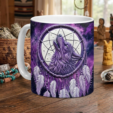 ACM63 Wolf Dreamcatcher Native American Accent Mug
