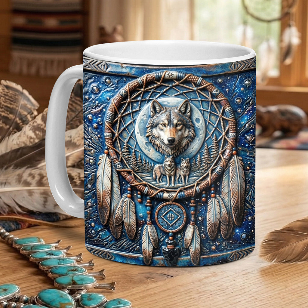 ACM65 Wolf Dreamcatcher Native American Accent Mug