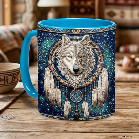 ACM66 Wolf Dreamcatcher Native American Accent Mug