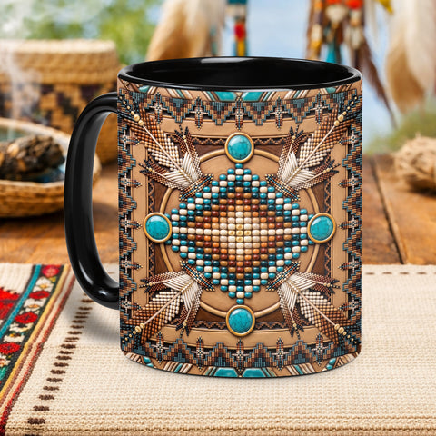 ACM70 Tribe Feather Pattern Native American Accent Mug