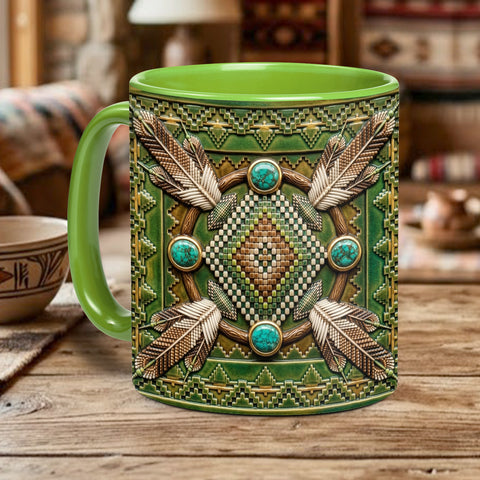 ACM71 Tribe Feather Pattern Native American Accent Mug