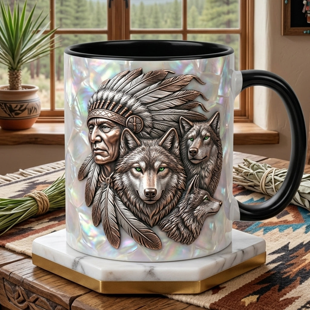 ACM74 Chief and Animals Native American Accent Mug