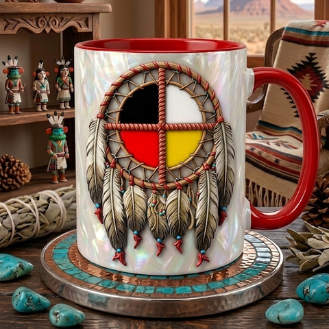 ACM82 Medicine Wheel Dreamcatcher Native American Accent Mug