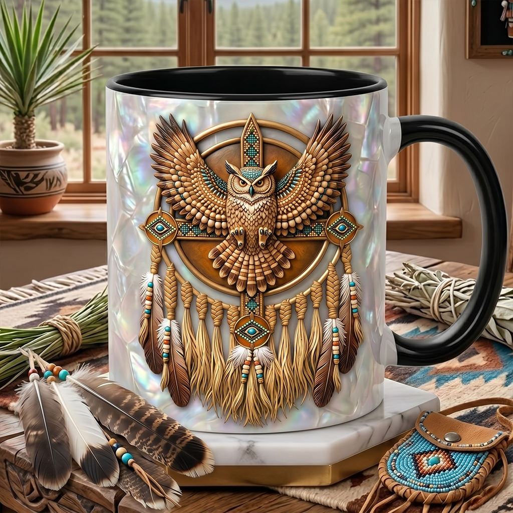 ACM84 Owl Dreamcatcher Native American Accent Mug