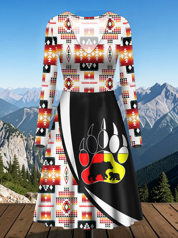 AQS0026 Mama Bear Native American V-Neck Long Sleeve Dress