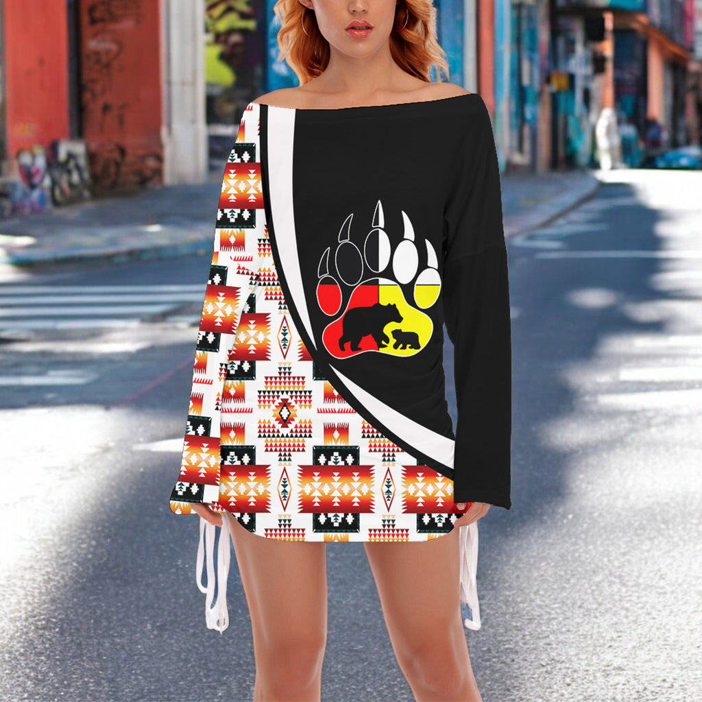 AQS0026 Mama Bear Native American Women Off-shoulder Hip Skirt