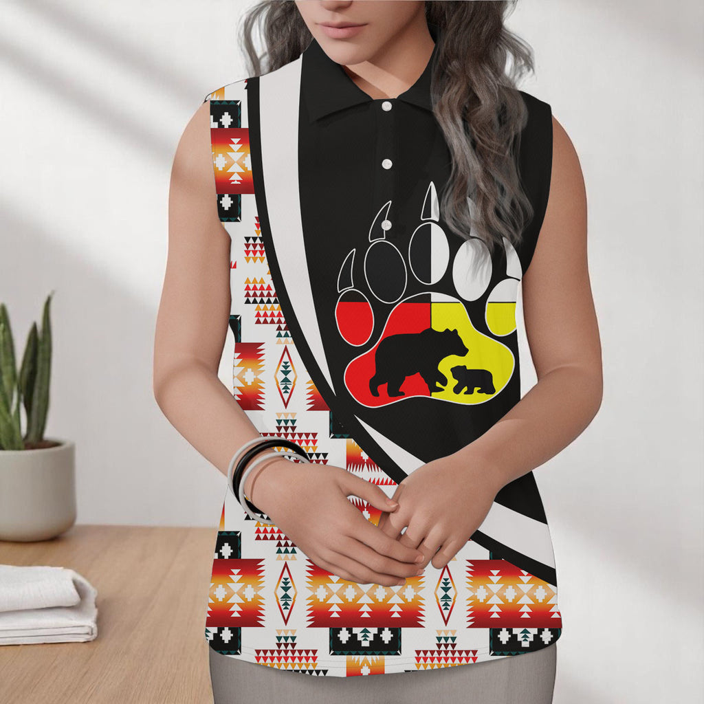 AQS0026 Mama Bear Native American Women Sleeveless Polo Shirt
