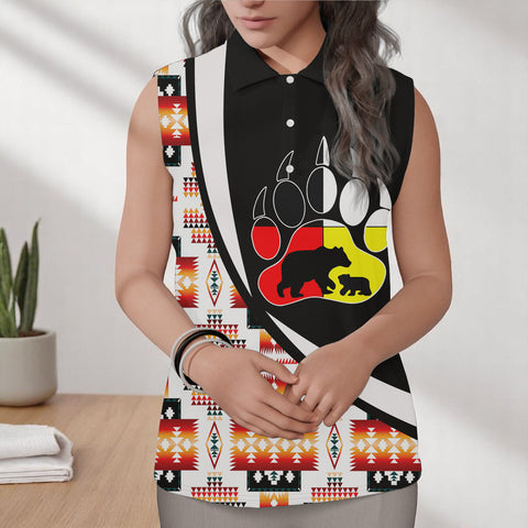 AQS0026 Mama Bear Native American Women Sleeveless Polo Shirt