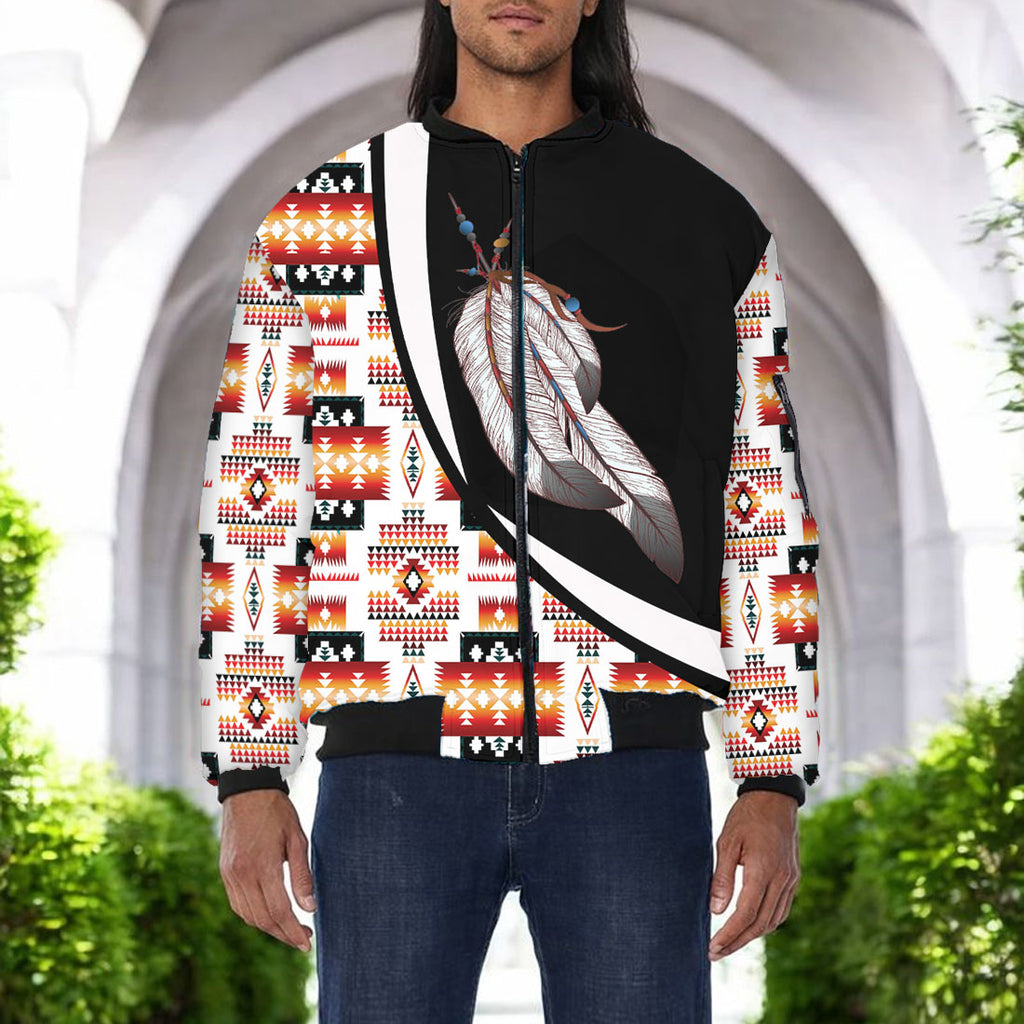 AQS0026v2 Feather Native American Bomber Jacket With Sleeve Pocket