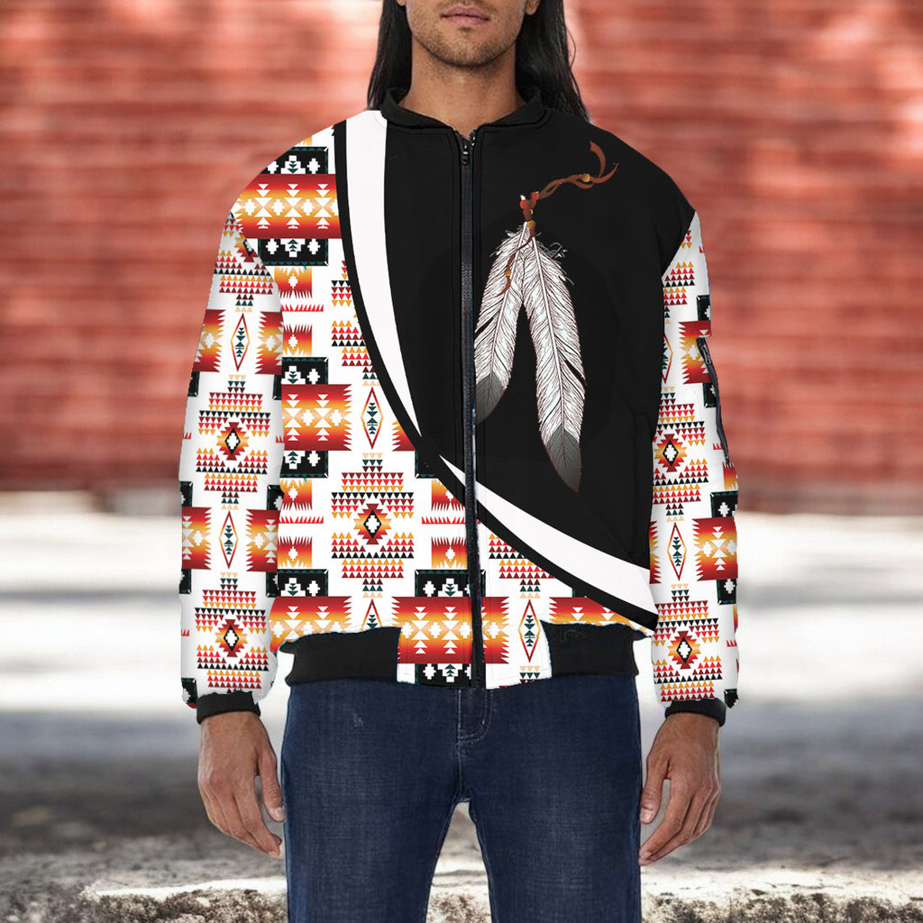 AQS0026v3 Feather Native American Bomber Jacket With Sleeve Pocket