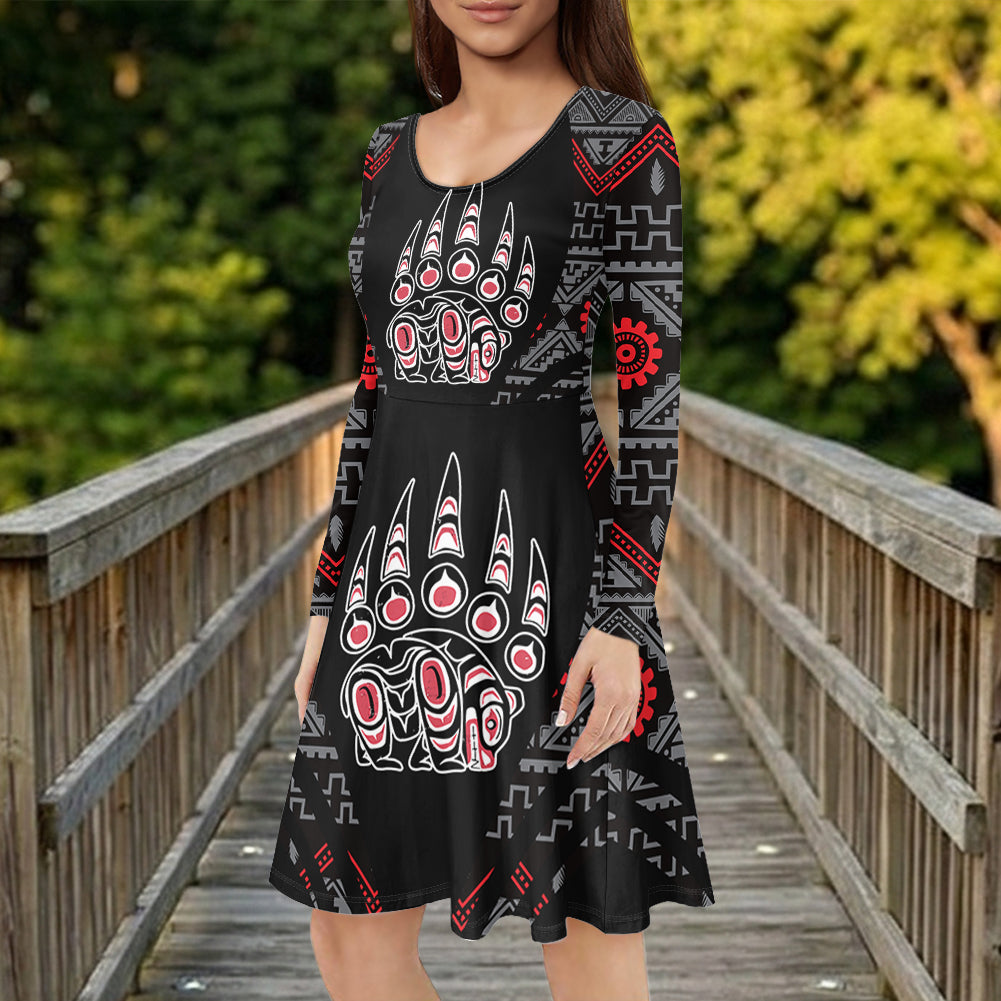AQS0036 Bear Claws Native American Round Neck Long Sleeve Dress
