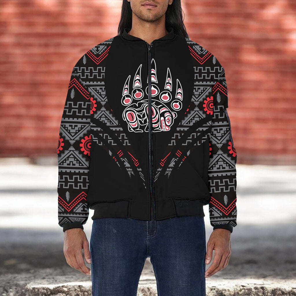 AQS0036 Bear Native American Bomber Jacket With Sleeve Pocket
