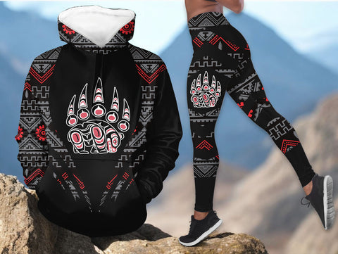 AQS0036 Bear Native American Hoodie Leggings Set