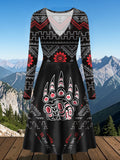 AQS0036 Bear Native American V-Neck Long Sleeve Dress