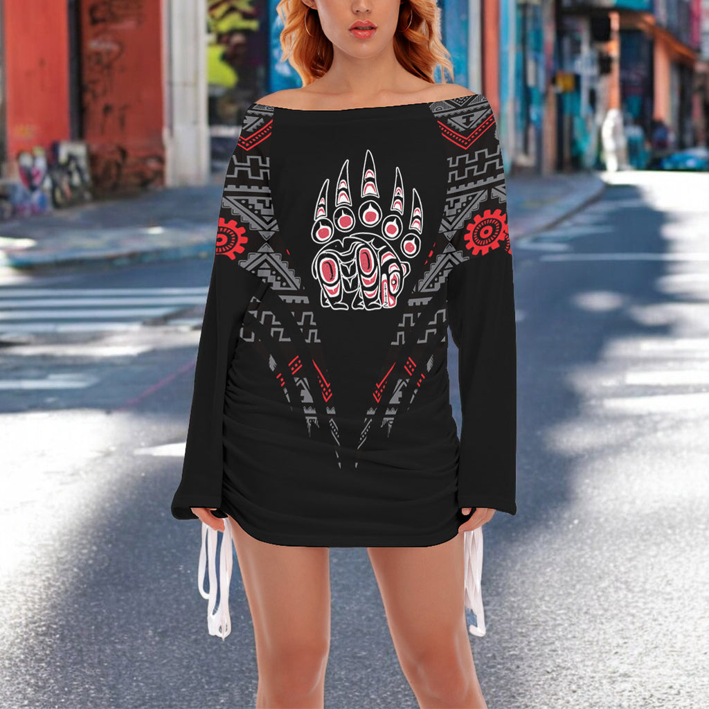 AQS0036 Bear Native American Women Off-shoulder Hip Skirt