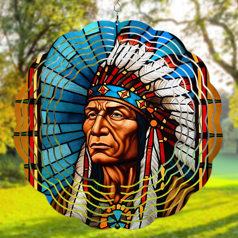 Powwow StoreARR0035  Chief Native Colorful Stained Glass Wind Spinner