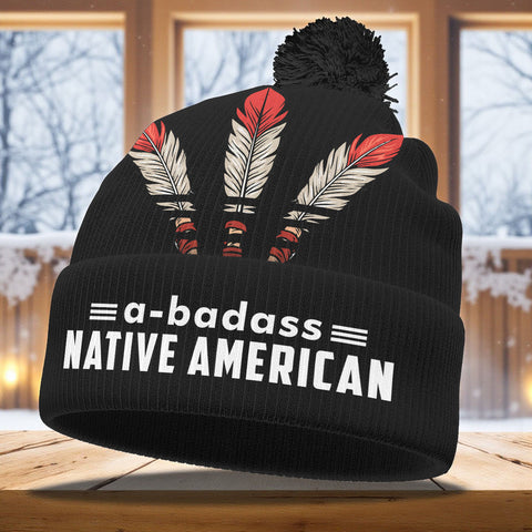 Abadass Native American Knitted Hat With Pom-Pom