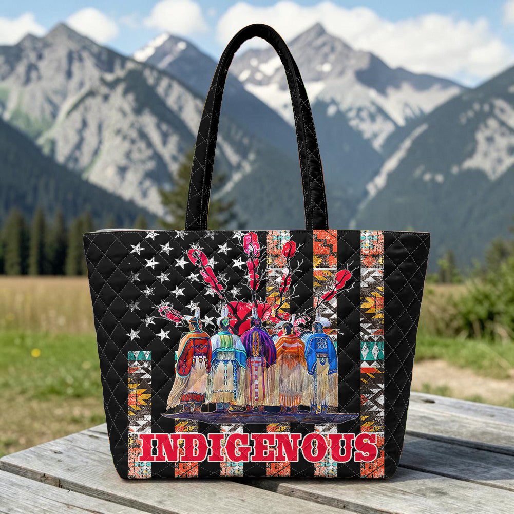 American Flag Native Tribe Feather Pride Quilted Shoulder Tote Bag