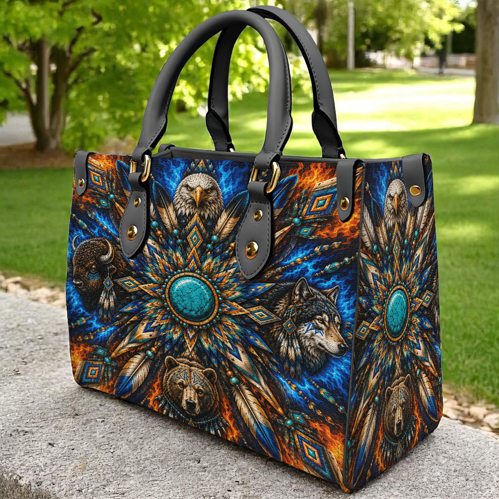 Animals Spirit Fire Native American Leather Bag DS260724M03