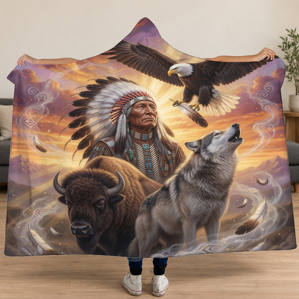 Animals Spirit Native American-Inspired Hooded Blanket DS260429M02