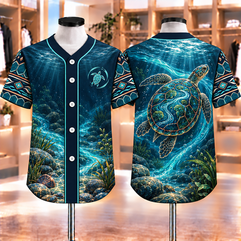 Aqua River Turtle Native American-Inspired Baseball Jersey BSm061