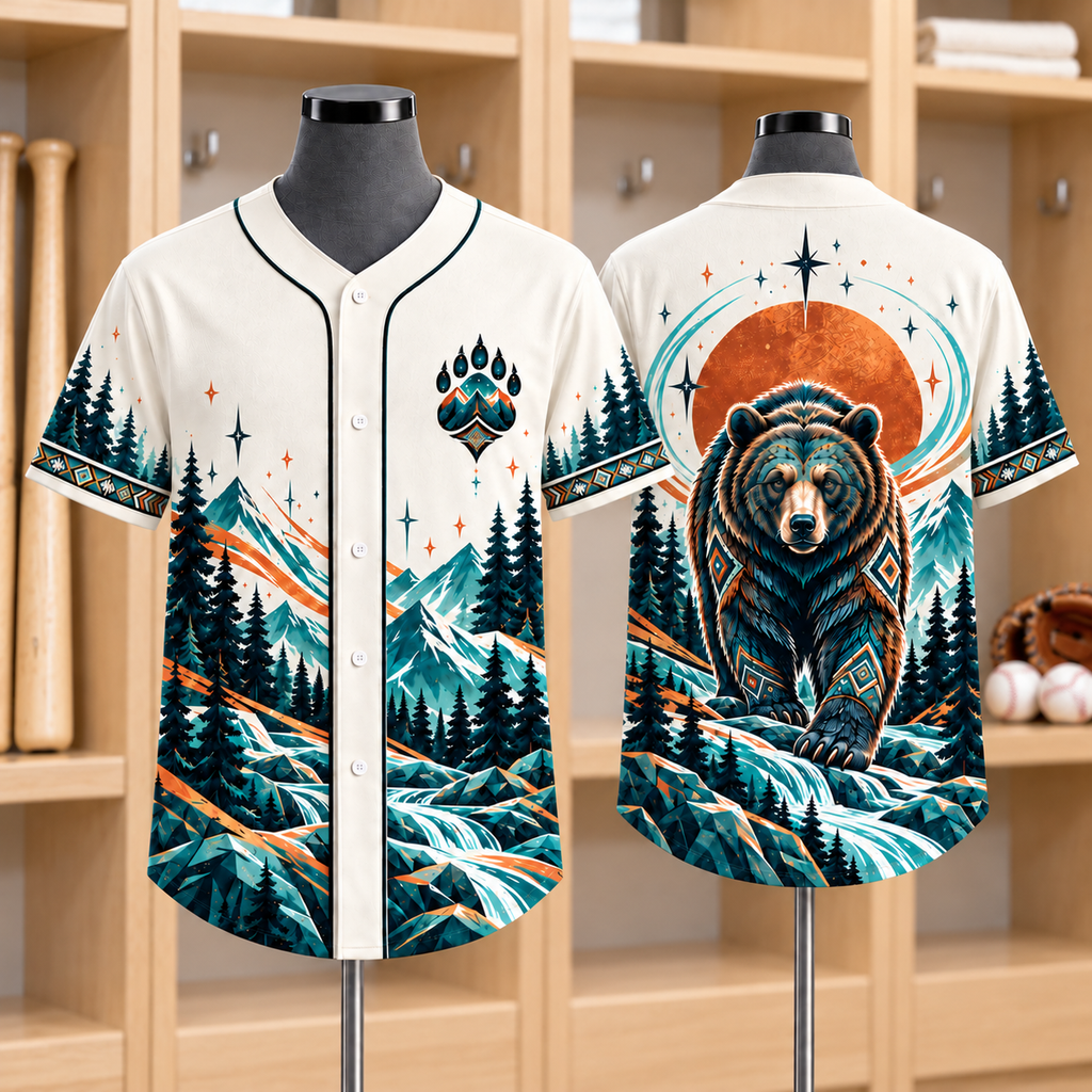 Bear Wilderness Native American-Inspired Baseball Jersey BSm032