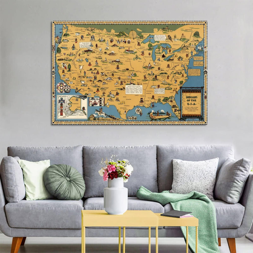 1650 US Map Indian Tribes In 1650 Native American Historical Poster - Foto 3