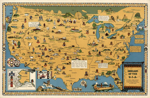 BAD Vintage Indians of The U.S.A. Tribes Map Poster Decorative Painting Canvas Wall Art Living Room Posters Bedroom Painting