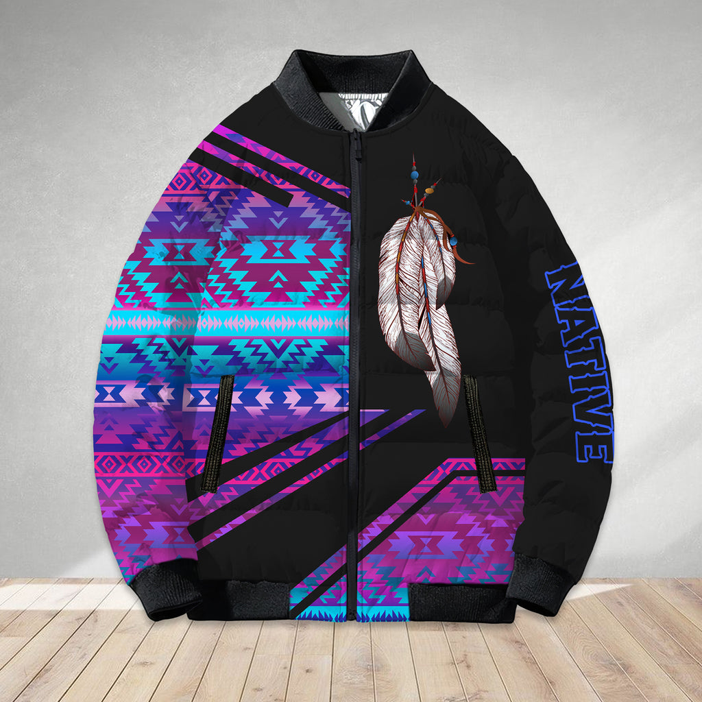 BB250214M01 Feather Native American Bomber Puffer Jacket