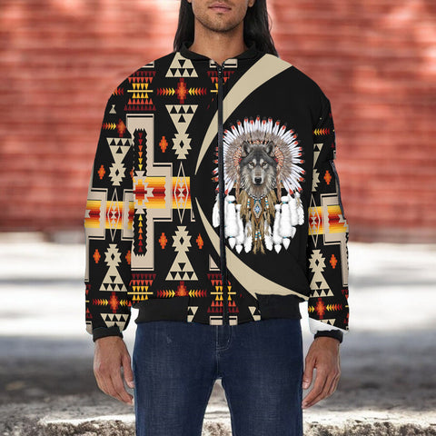 BB251225M06 Wolf Native American Bomber Jacket With Sleeve Pocket