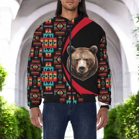 BB251225M09 Bear Native American Bomber Jacket With Sleeve Pocket