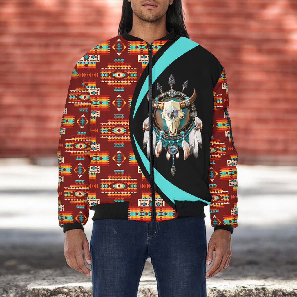 BB251225M15 Bison Native American Bomber Jacket With Sleeve Pocket