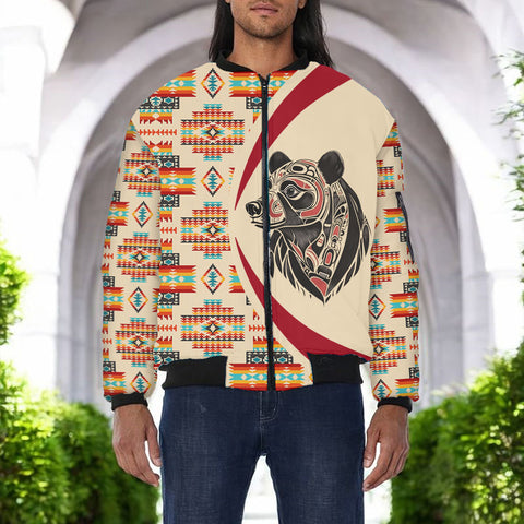 BB251225M16 Bear Native American Bomber Jacket With Sleeve Pocket