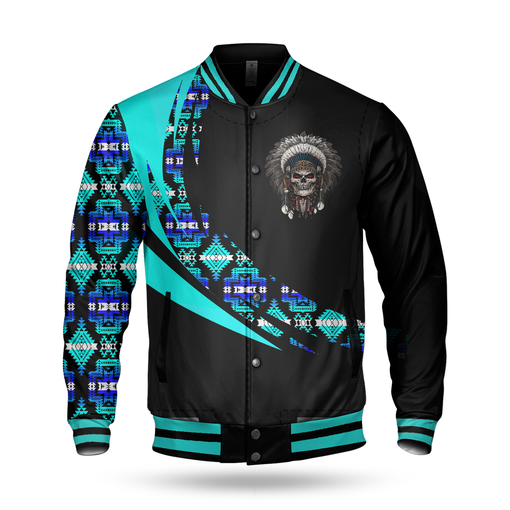 BBJ0015 Skull Pattern Native American Baseball Jacket