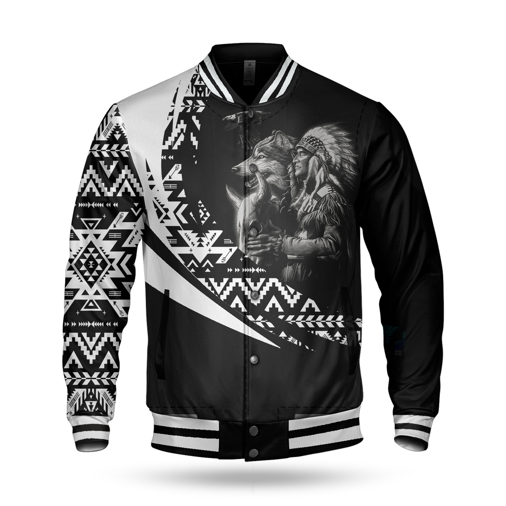 BBJ0017 Chief Pattern Native American Baseball Jacket