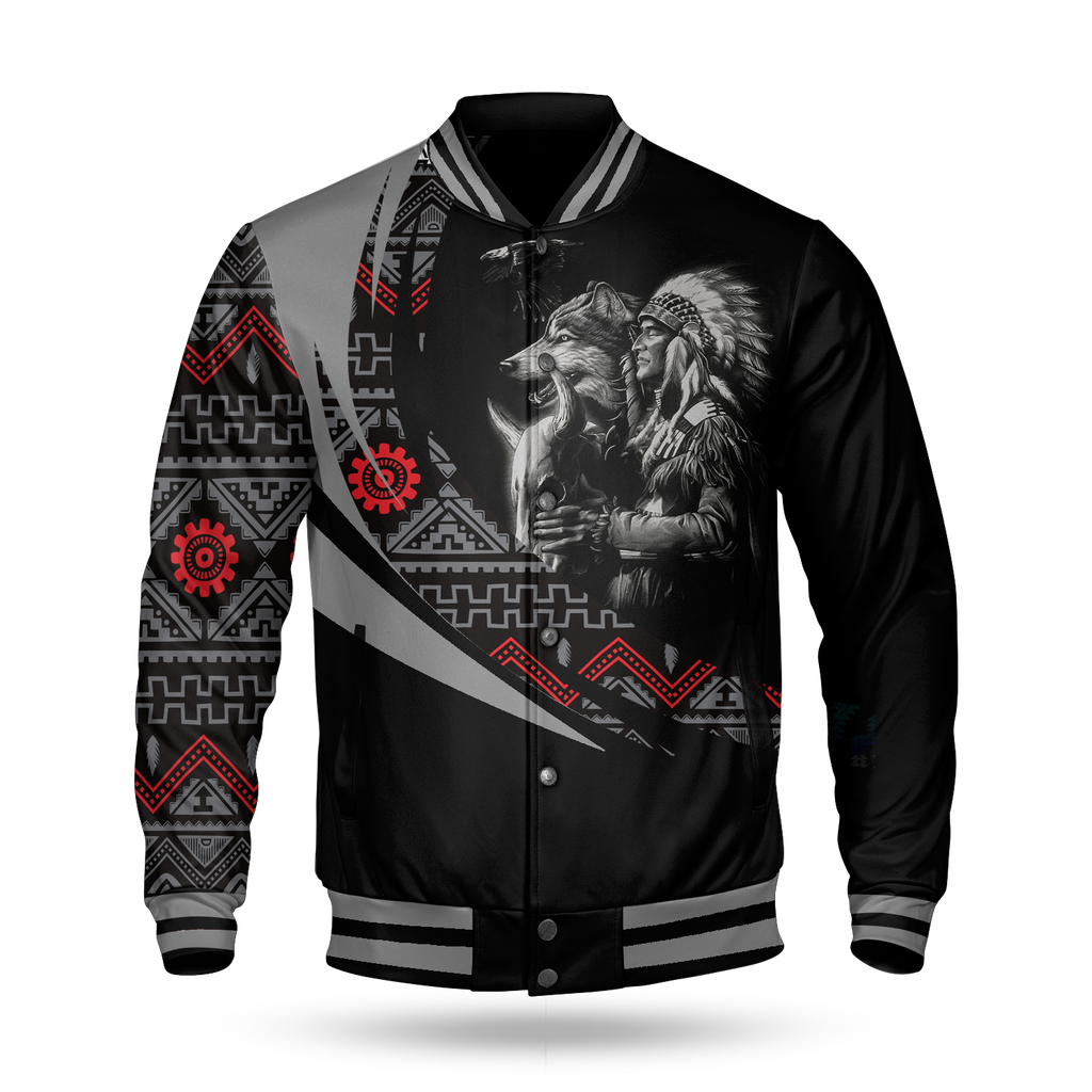 BBJ0019 Chief Pattern Native American Baseball Jacket