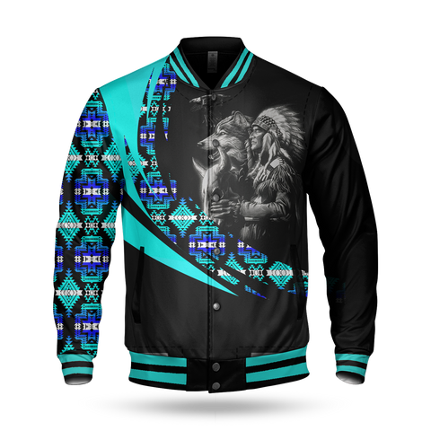 BBJ0021 Chief Pattern Native American Baseball Jacket