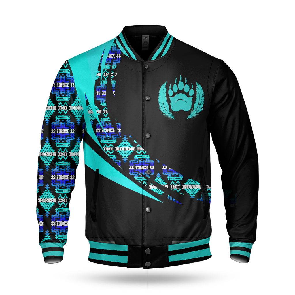 BBJ0024 Bear Pattern Native American Baseball Jacket