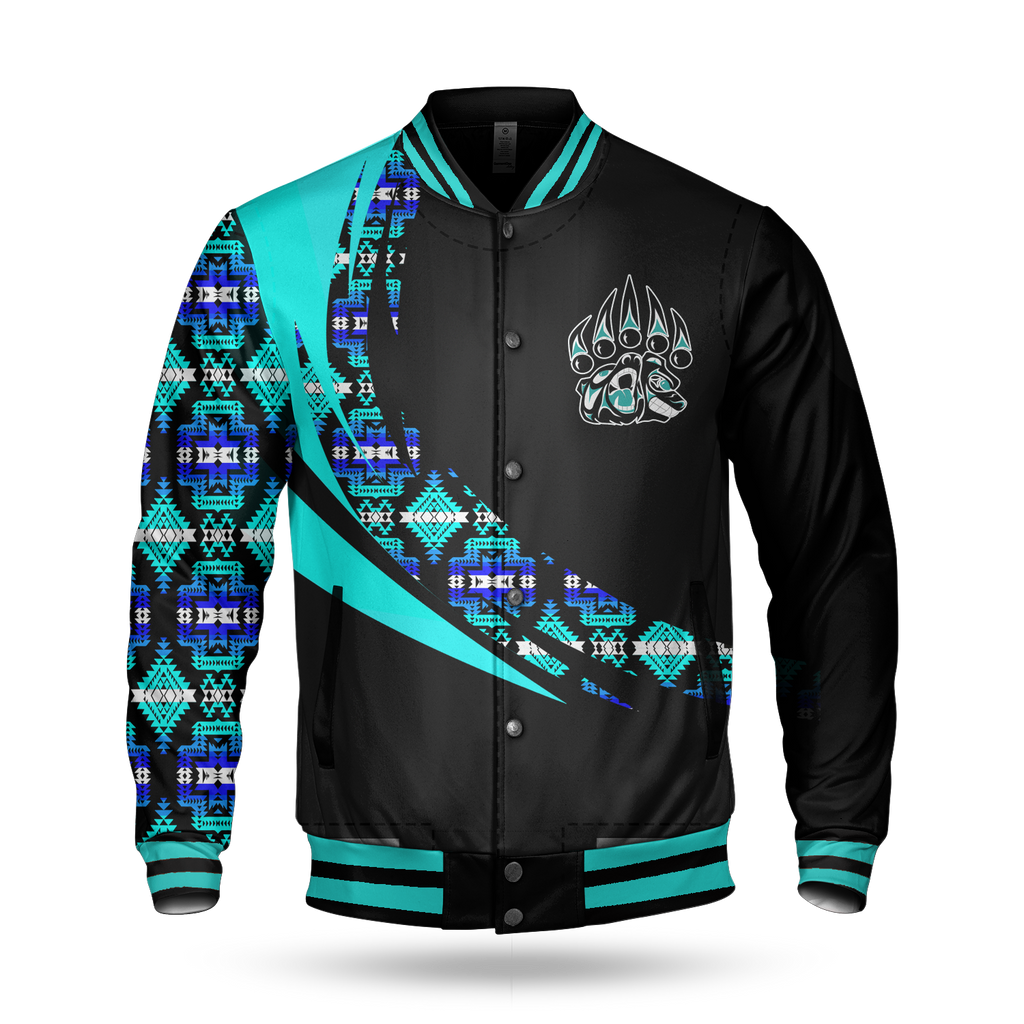 BBJ0025 Bear Pattern Native American Baseball Jacket