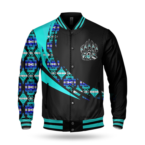 BBJ0025 Bear Pattern Native American Baseball Jacket