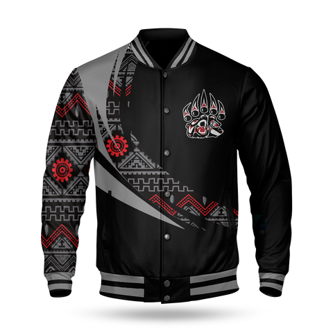 BBJ0027 Bear Pattern Native American Baseball Jacket