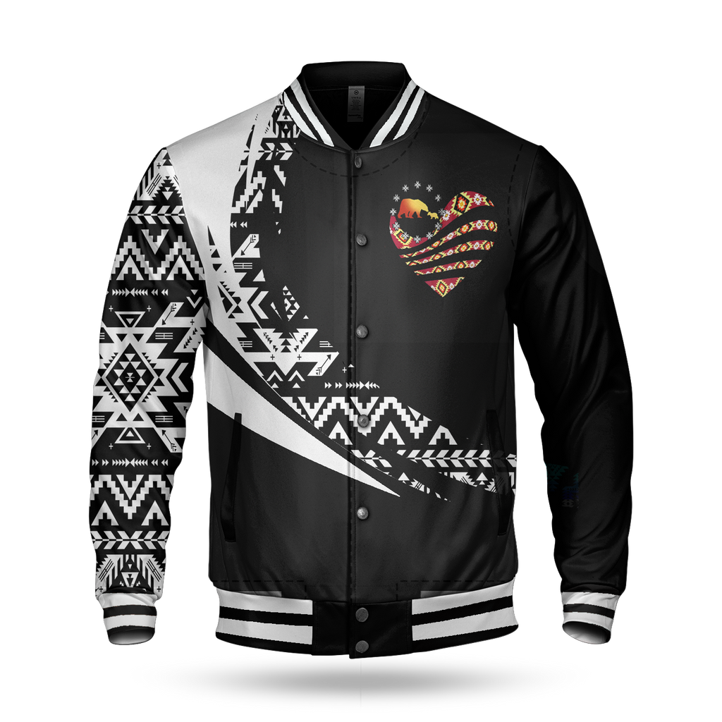 BBJ0029 Bear Pattern Native American Baseball Jacket