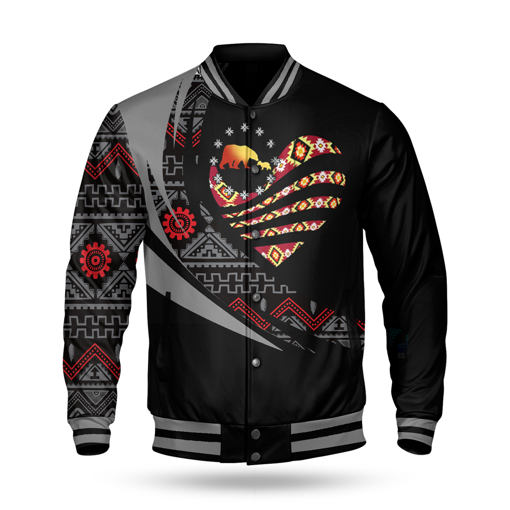 BBJ0030 Bear Pattern Native American Baseball Jacket