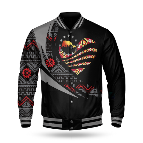 BBJ0030 Bear Pattern Native American Baseball Jacket