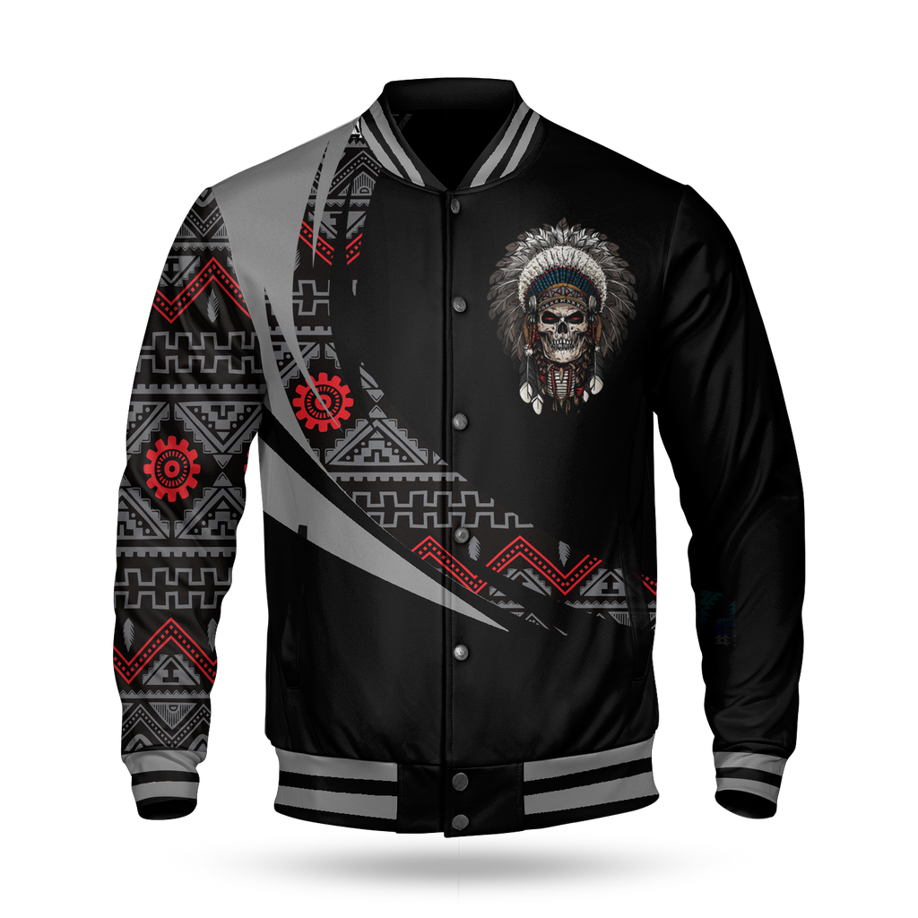 BBJ0032 Skull Pattern Native American Baseball Jacket