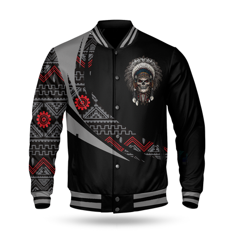 BBJ0032 Skull Pattern Native American Baseball Jacket