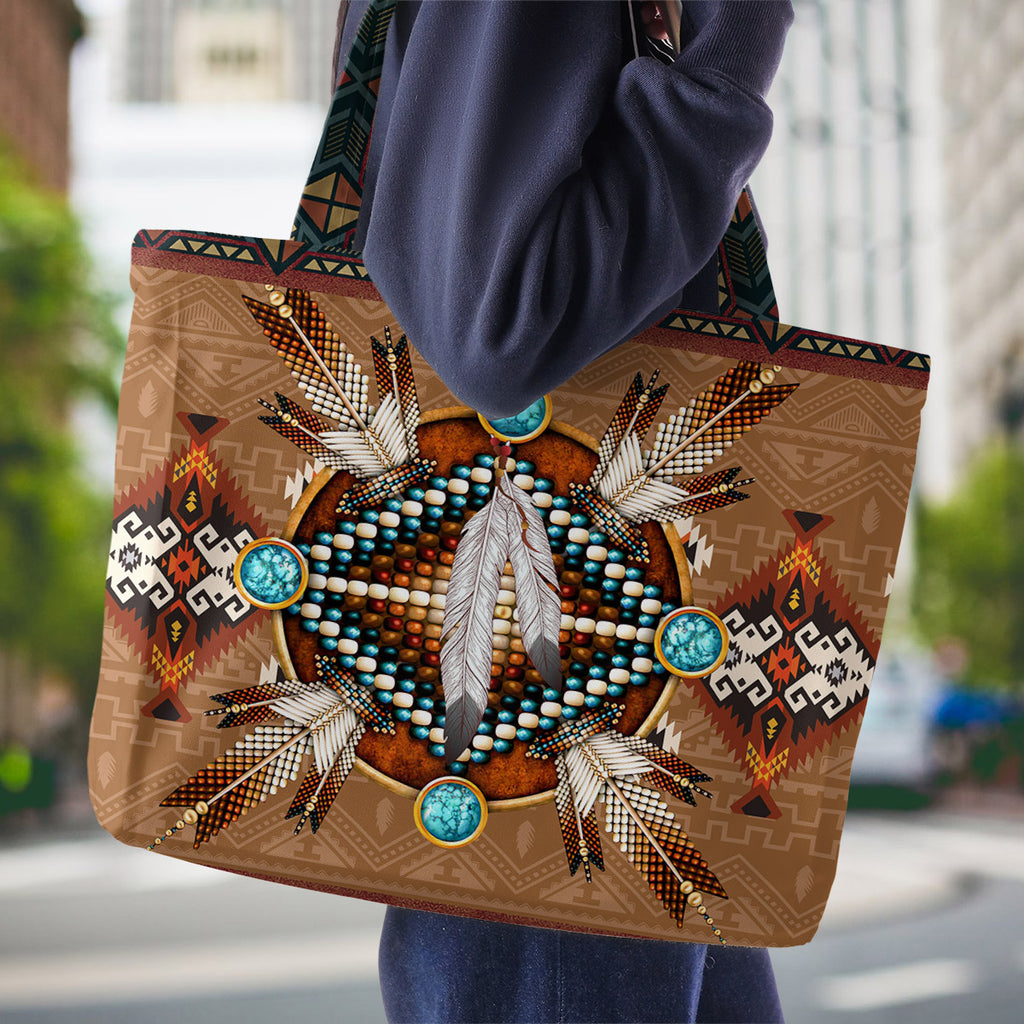 BDS-00028 Feather Native American All-over Print Large Tote Bag