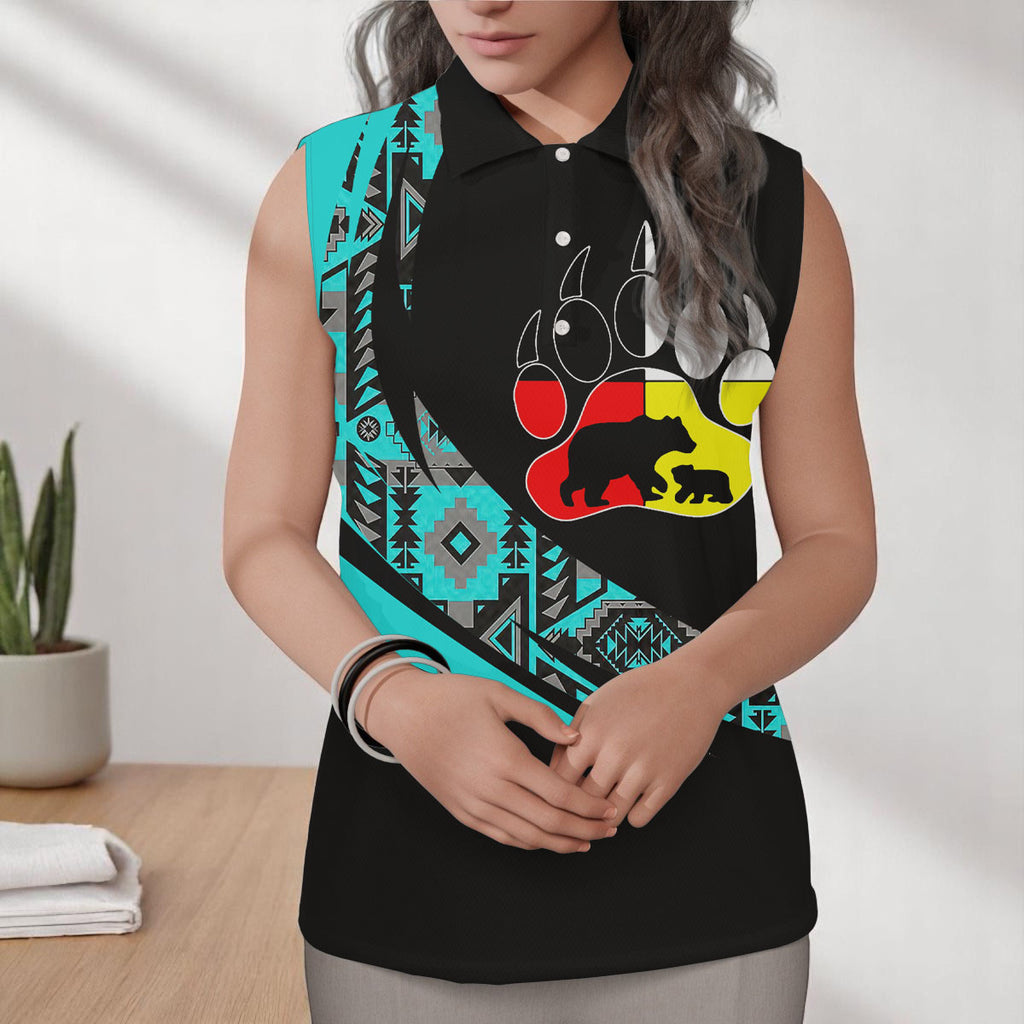 BJ000123 Mama Bear Native American Women Sleeveless Polo Shirt