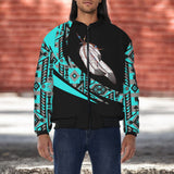 BJ000123v2 Feather Bear Native American Bomber Jacket With Sleeve Pocket