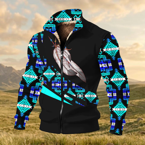 BJ000129 Feather Native American Thick Knit Fleece Jacket